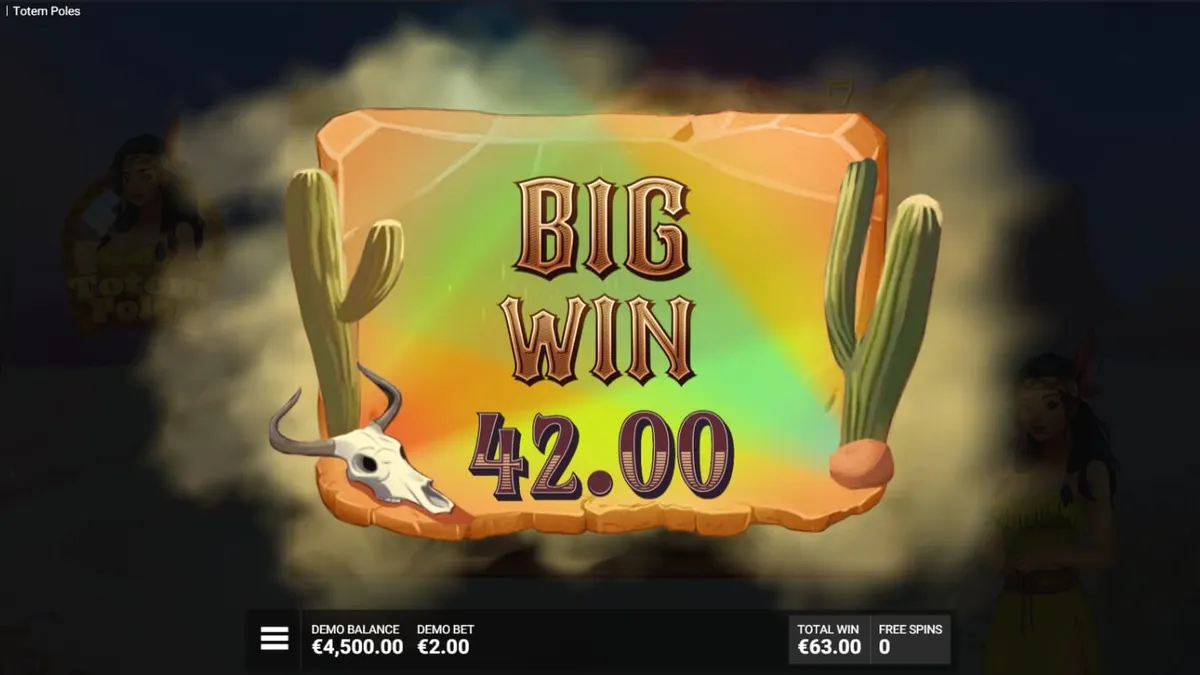 Totem Poles slot machine game interface featuring indigenous art and animal spirits
