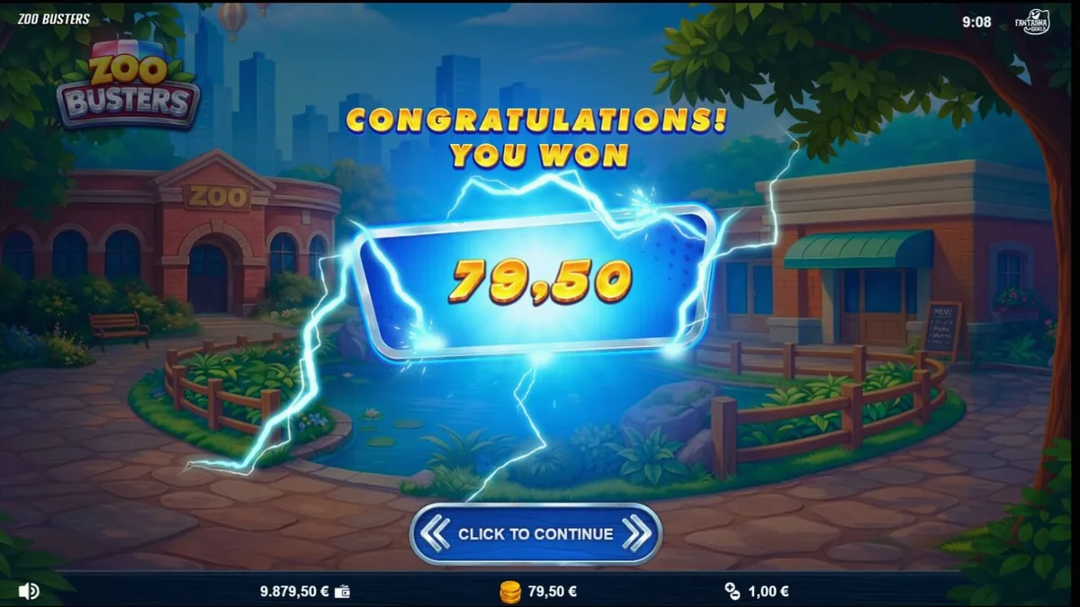 หน้าจอเกมสล็อต Zoo Busters ที่มีตัวละครสัตว์สไตล์พังก์ร็อก